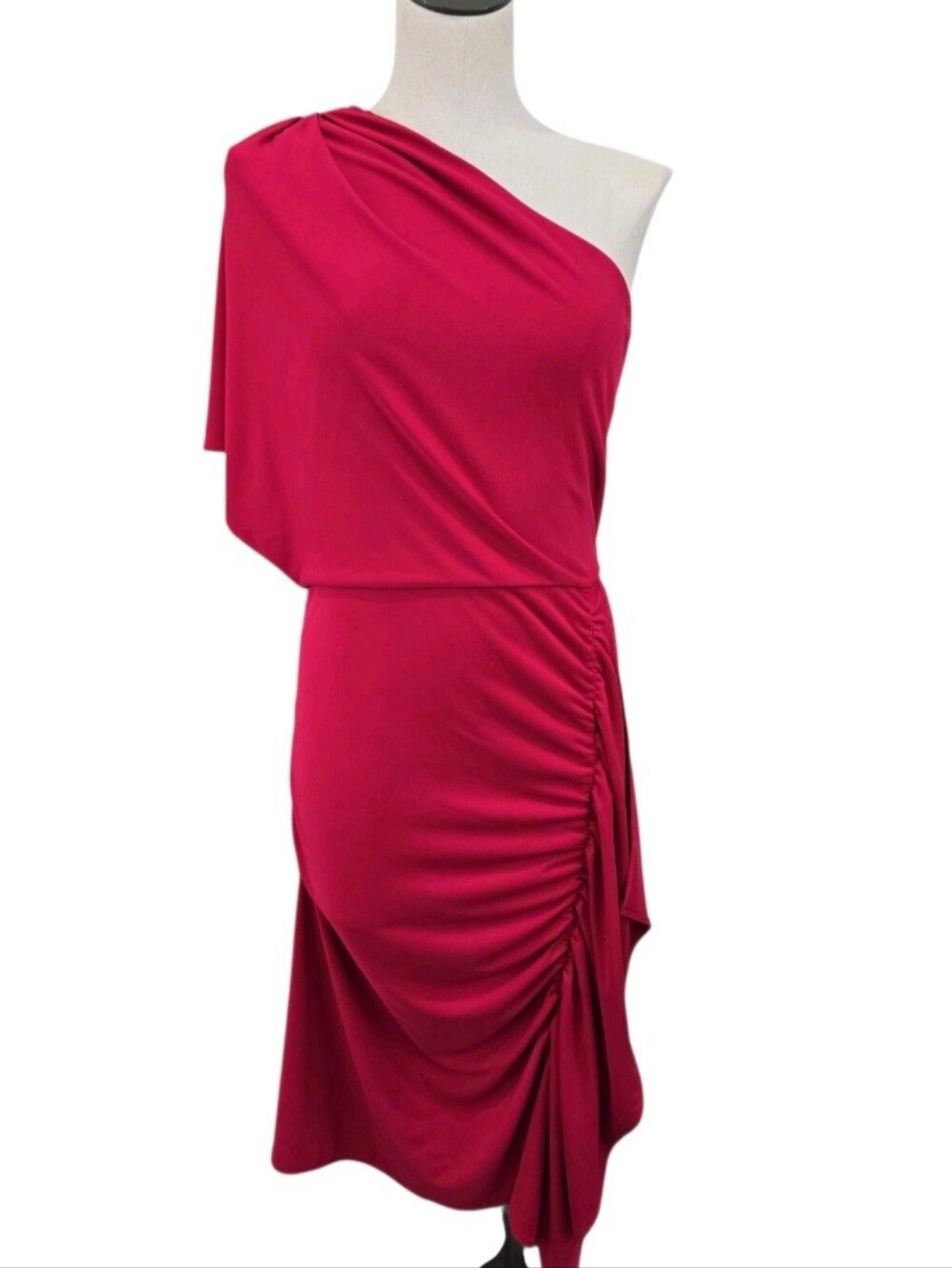 Talbots One Shoulder Red Ruched Dress Size Medium Midi Dolman Sleeve NWT